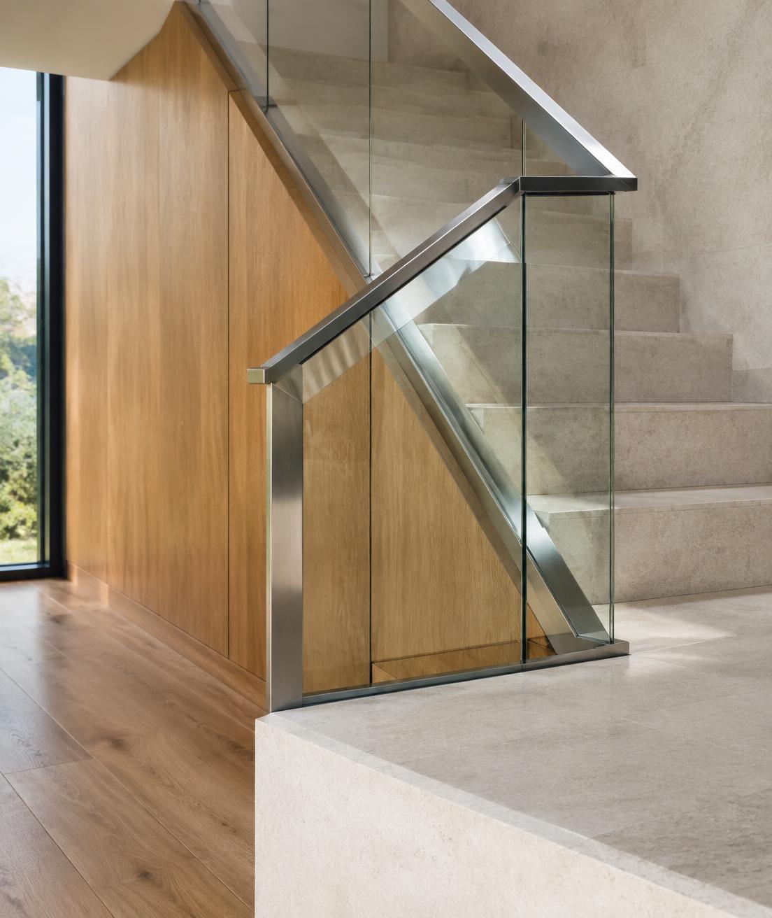 Precision glass and metal detailing in a contemporary interior